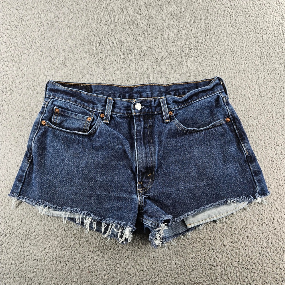 Levis Jean Shorts Women 35 Blue 550 Denim Cutoffs Raw Hem Distressed Relaxed Fit